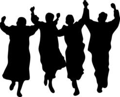 Silhouette of Diverse People Celebrating Unity and Freedom in Group Jump vector
