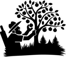 Farmer Harvesting Fruit Tree Silhouette for Agriculture Design vector