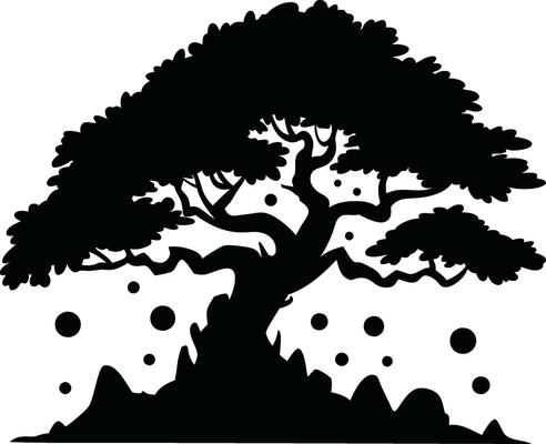 Majestic Bonsai Tree Silhouette Isolated on Subtle Background for Art and Design