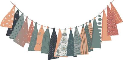 Colorful Patterned Flags Hanging on String Illustration vector