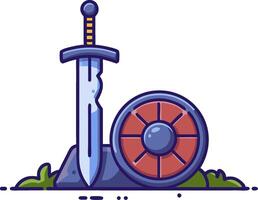 Medieval Sword and Shield Illustration for Gaming and Design Projects vector