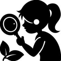 Silhouette of Child with Magnifying Glass Exploring Nature Adventure vector