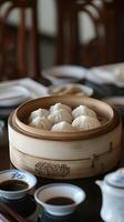 Steamed Dumplings in Bamboo Steamer - Exquisite Asian Cuisine photo