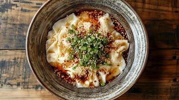 Spicy Asian Dumplings in a Bowl - A Culinary Delight photo