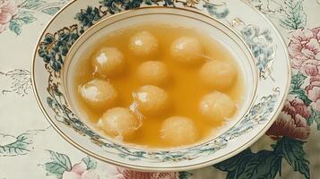 Golden Balls in a Delicate Porcelain Bowl photo