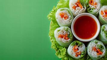Delicious Fresh Spring Rolls with Dipping Sauce photo