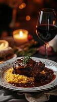 Gourmet Beef Risotto Dinner with Wine photo