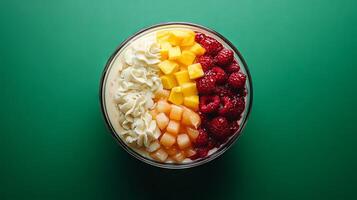 Colorful Fruit Parfait with Whipped Cream photo