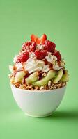 Layered Summer Dessert Bowl with Strawberries and Kiwi photo