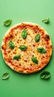 Aromatic Italian Pizza with Fresh Basil photo