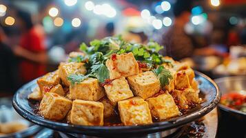 Delicious Spicy Cubes of Tofu with Sauce photo