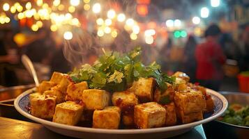 Golden Tofu Cubes at a Night Market photo