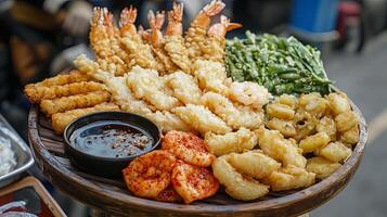 A Colorful Platter of Delicious Fried Seafood photo