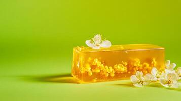 Golden Jelly Dessert with Spring Flowers - A Stunning Visual Treat photo