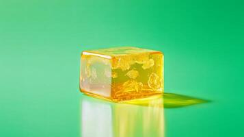 Golden Cube A Stunning Amber-Colored Glass Block photo