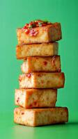 Stacked Spicy Tofu Cubes - A Culinary Delight photo