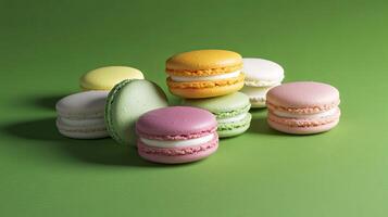 Vibrant Macarons on a Lime Green Background photo