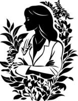Elegant Silhouette of Woman with Botanical Elements for Art and Design vector