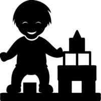 Child Playing with Building Blocks Silhouette for Educational Kids Design vector