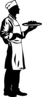 Silhouette of Chef Holding Platter Ideal for Restaurant Branding or Culinary Design vector