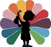 Silhouette of Child with Violin and Vibrant Colorful Background for Creative Design vector