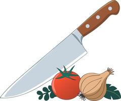 Chef Knife with Tomato and Onion Illustration for Culinary Design vector