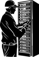IT Technician Maintaining Server Room Network Illustration vector