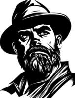 Vintage Bearded Man in Fedora Hat Illustration for Tattoo or Logo Design vector