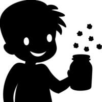 Happy Child Holding Jar with Sparkles for Imagination and Creativity Themes vector
