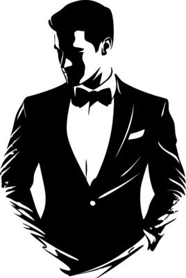 Silhouette of Man in Tuxedo with Bow Tie for Design and Art Projects