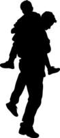 Silhouette of Father Carrying Child on Back Symbolizing Family Bond and Support vector