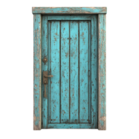 Old Rustic Door with Turquoise Texture on Transparent Background png