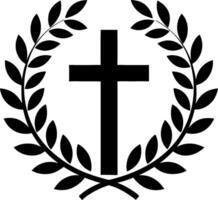Christian Cross Laurel Wreath Symbol for Religious Design and Decoration vector