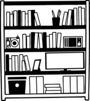 Bookshelf Illustration with Books and Office Supplies for Decor and Design vector