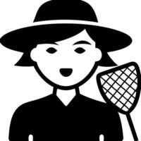 Woman in Hat Holding Butterfly Net for Illustrations and Design Projects vector