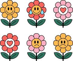 Cute Emoticon Flowers with Different Expressions for Crafts and Design vector