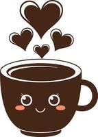 Cute Coffee Mug with Smiling Face and Floating Hearts Illustration vector
