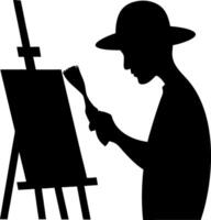 Silhouette Artist Painting on Easel for Creative Design and Art Projects vector