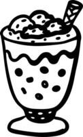 Cartoon Ice Cream Sundae Dessert with Waffle Cone Topping for Coloring Book or Menu Design vector