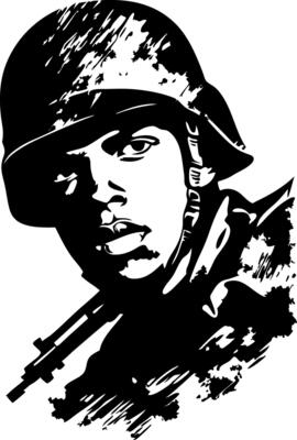 Illustration of Soldier in Helmet with Rifle Silhouette for Military Design