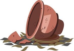 Broken Clay Pot Illustration Symbolizing Fragility and Change vector