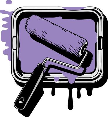 Paint Roller and Tray with Purple Paint Illustration for DIY Projects