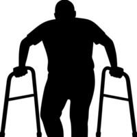 Silhouette of Man Using Walking Frame Mobility Assistance Concept vector