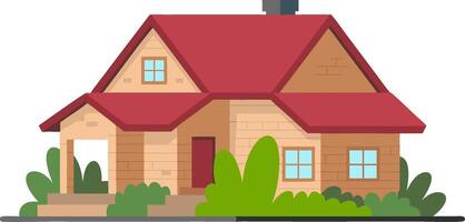 Charming Rustic Cottage with Red Roof and Lush Greenery Illustration vector