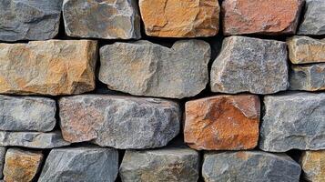 Modern stone cladding creating a textured wall background. photo
