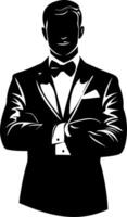 Elegant Silhouette of Man in Tuxedo with Bowtie for Formal Event Design vector