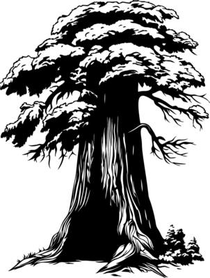 Giant Ancient Tree Silhouette for Art Designs and Nature Illustrations