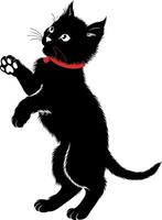 Black Cat Illustration Playful Kitten with Red Collar vector