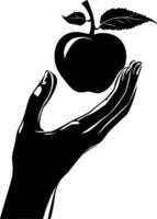 Silhouette Hand Holding Apple Illustration for Design and Art Projects vector