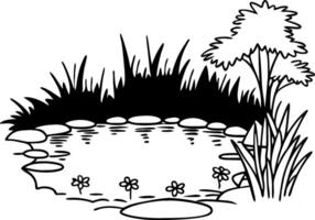 Tranquil Garden Pond with Trees and Grasses Illustration vector